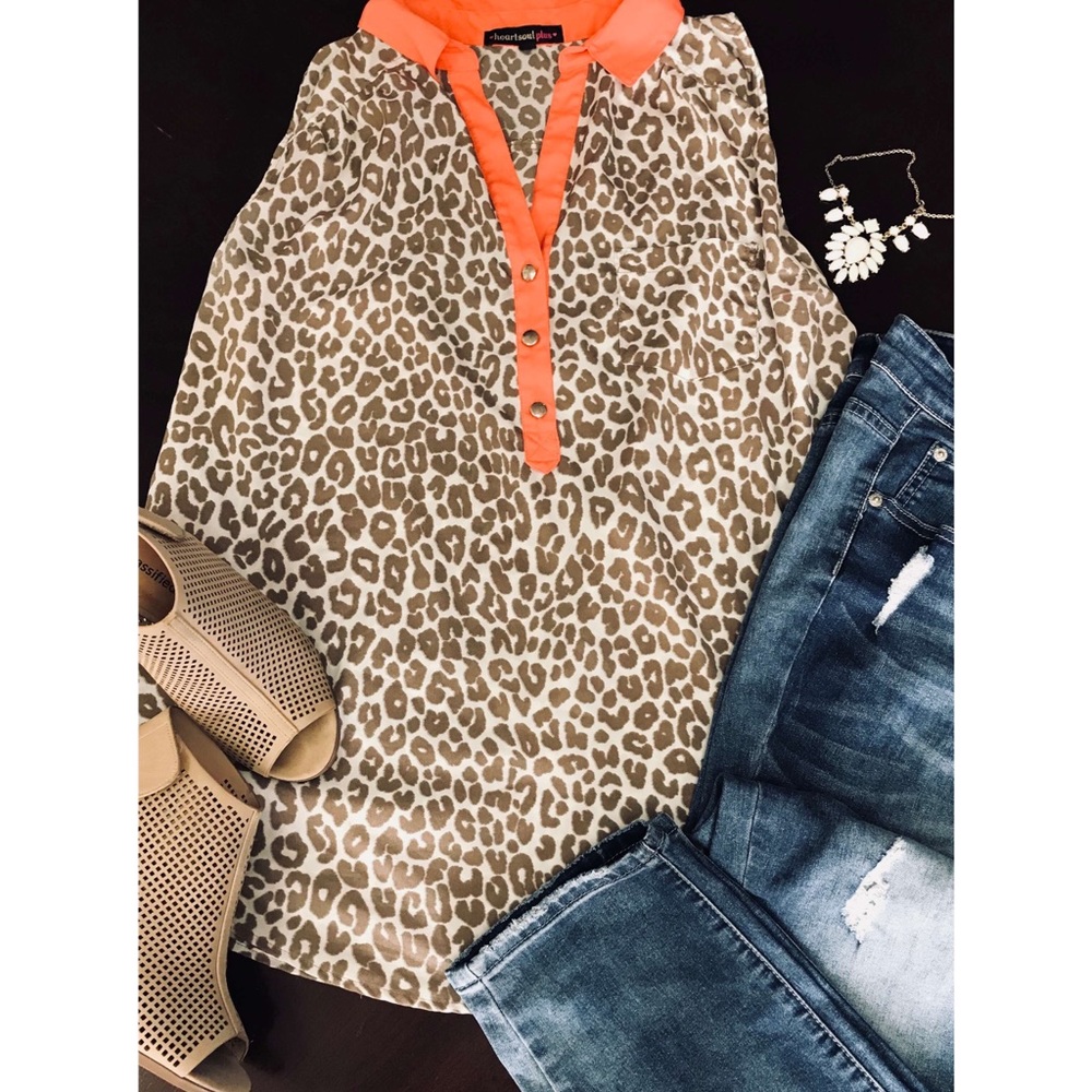 Tan and Coral leopard print shirt